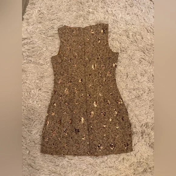 Brown Party Women's Mixed Tweed Fabric With Sequins Design mini Dress. - Picture 8 of 13